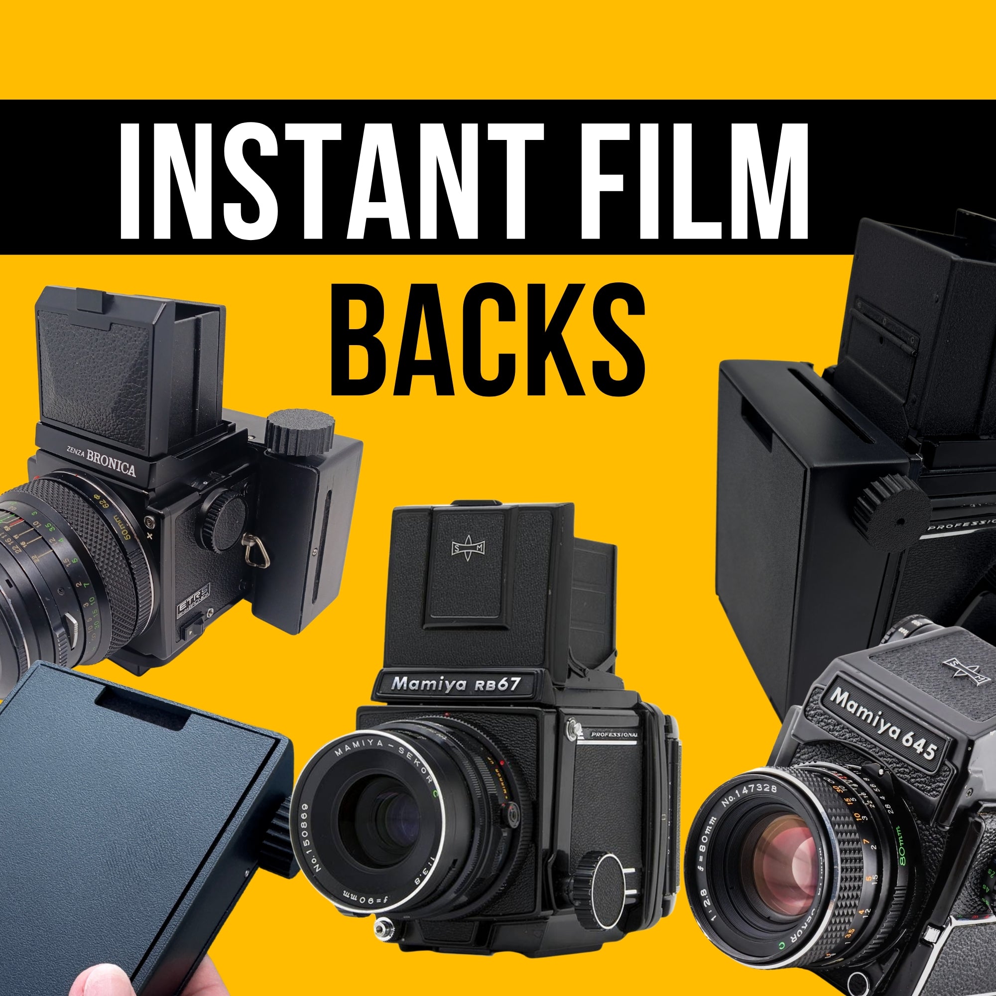 PHOTAX バケリートフィルムカメラ (#21 ) JingStax Black - Motorized Instax Square Back for Mamiya RB67