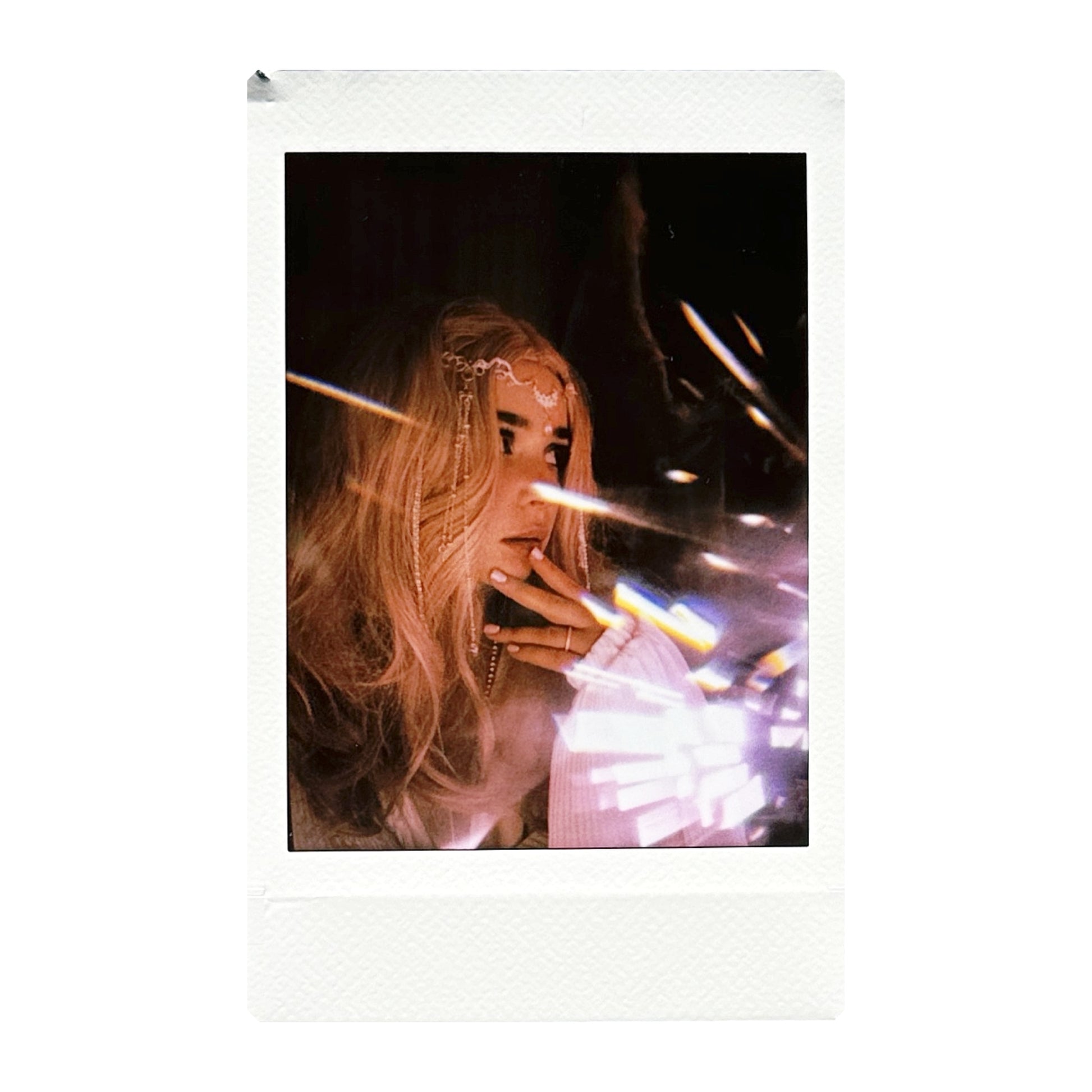 Double exposure instant photo of the girl and the flares made with Jollylook EYE