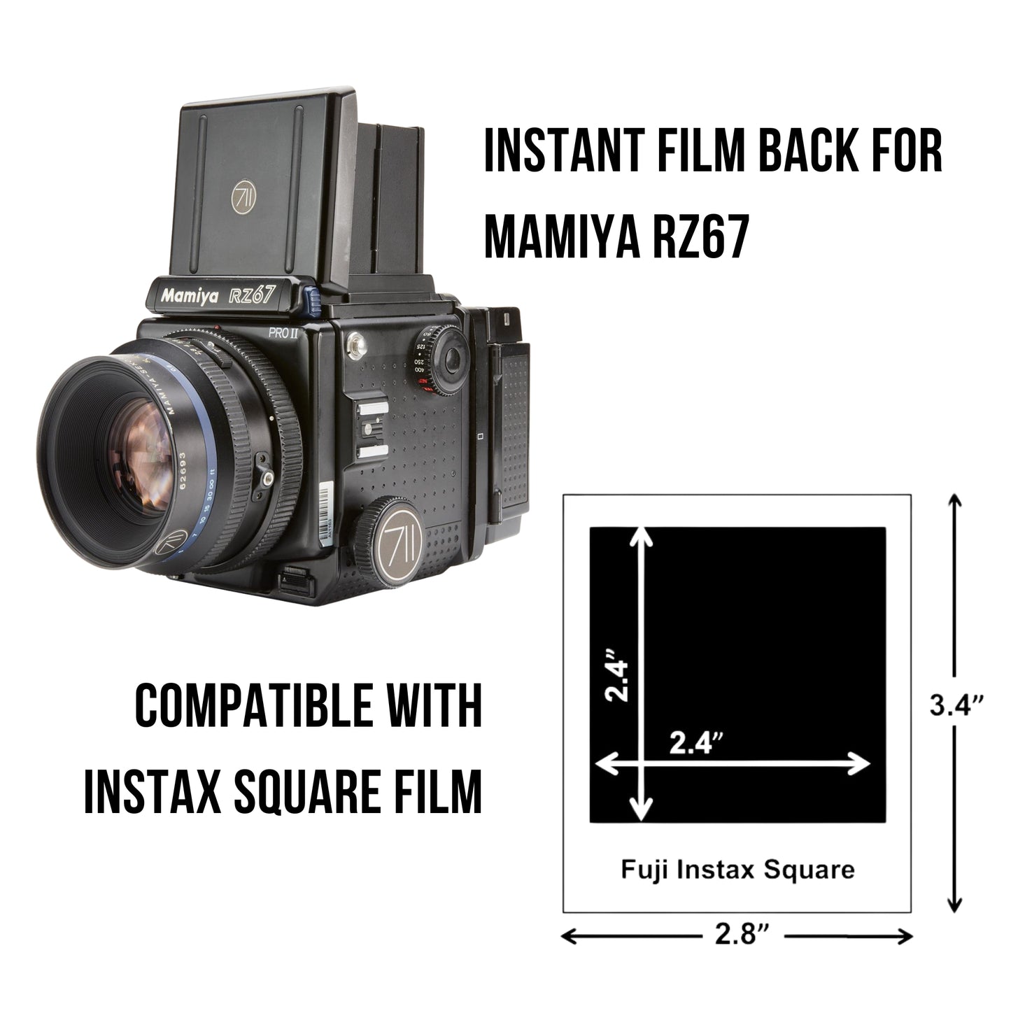 Dos instantané pour Mamiya RZ67 (compatible avec les films Instax Square)