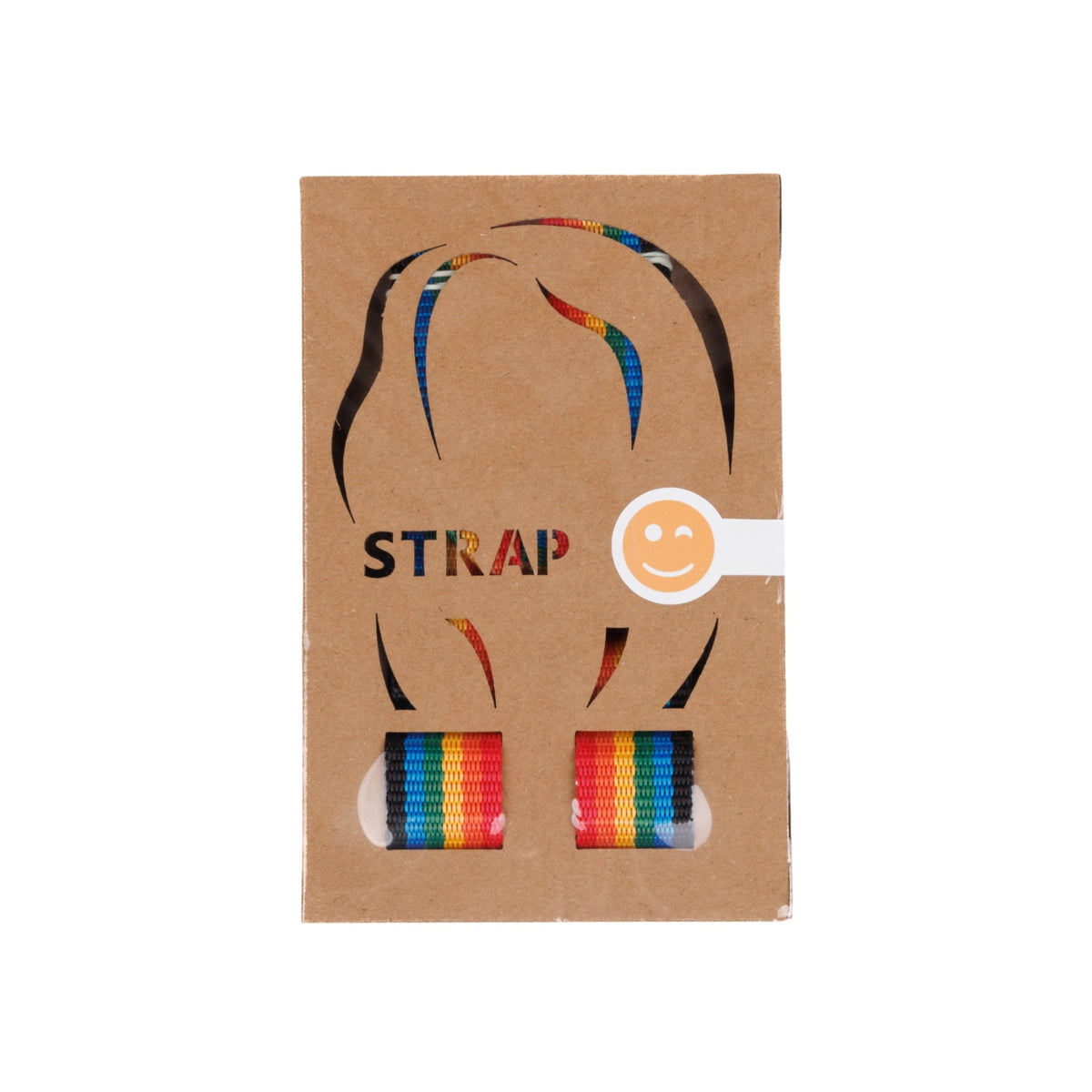 Packed Rainbow fabric neckstrap designed for Jollylook cameras, featuring a sturdy natural wood lock for securely carrying the camera.