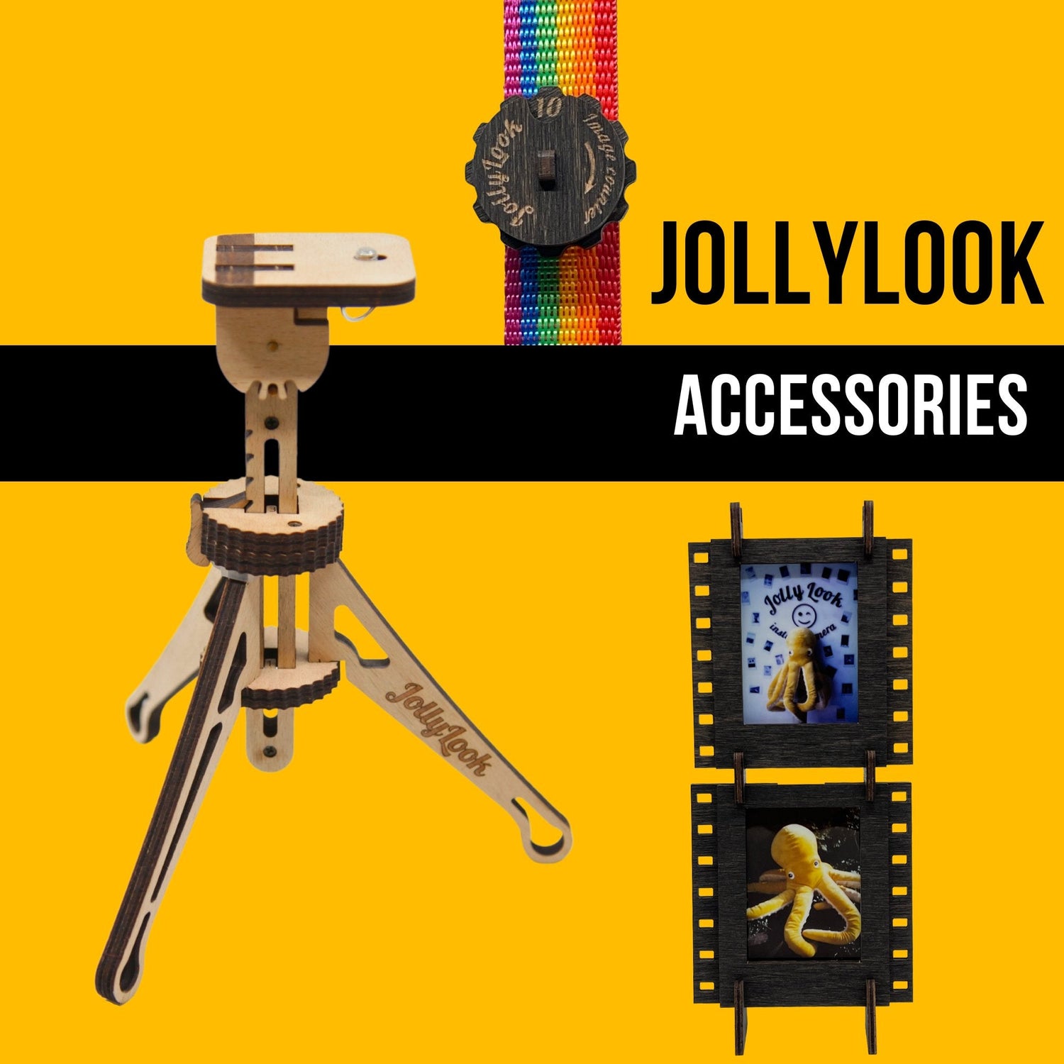 Jollylook Accessories for Instant Cameras, DIY Tripods, Decoration Frames, Magnet Tapes, Neck Strap, Camera Bag