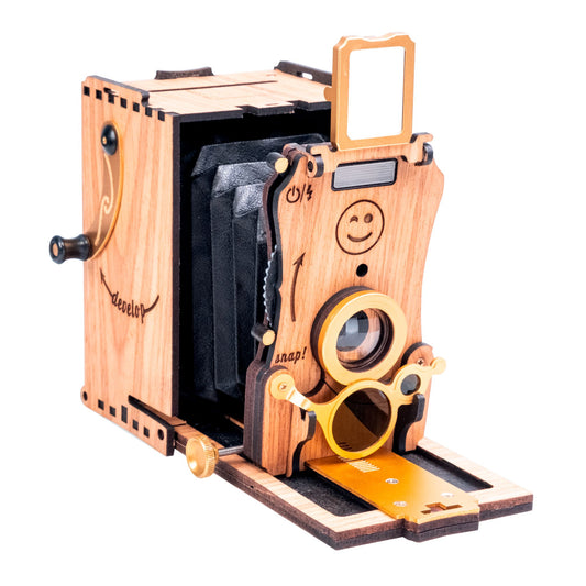 Jollylook Auto Mini Instant film camera - A modern, vintage-styled fold-out instant film camera, combining a classic design, in Oak White color