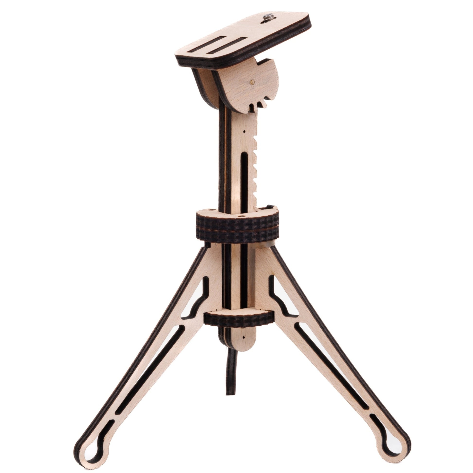 A Decorative DIY Natural Wood plywood tripod kit for self-assembly. Works with any Jollylook instant film camera.