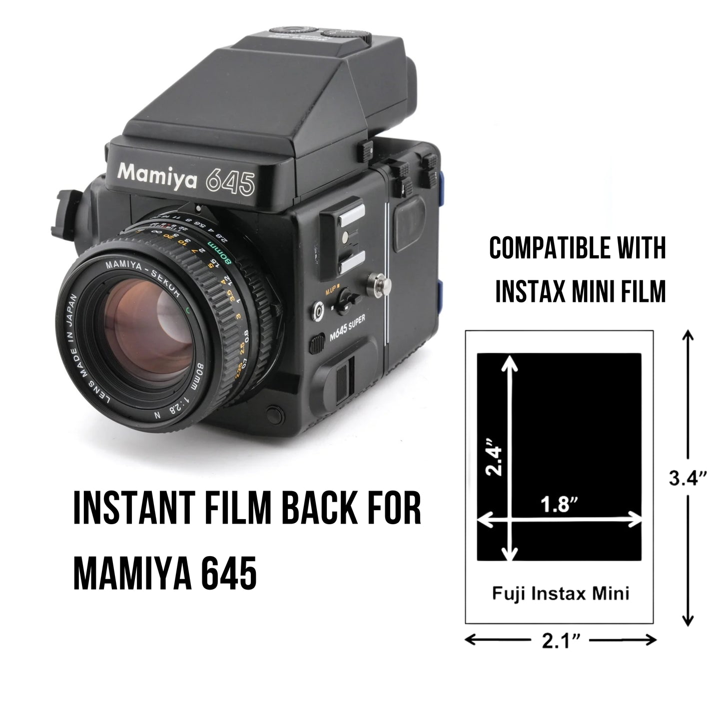Respaldo para película instantánea Mamiya 645 (SUPER /PRO /PRO TL, compatible con película Instax Mini)