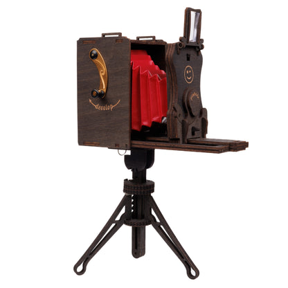 Unfolded Pinhole Mini A Decorative DIY Stained Brown plywood tripod kit for self-assembly. Works with any Jollylook instant film camera.
