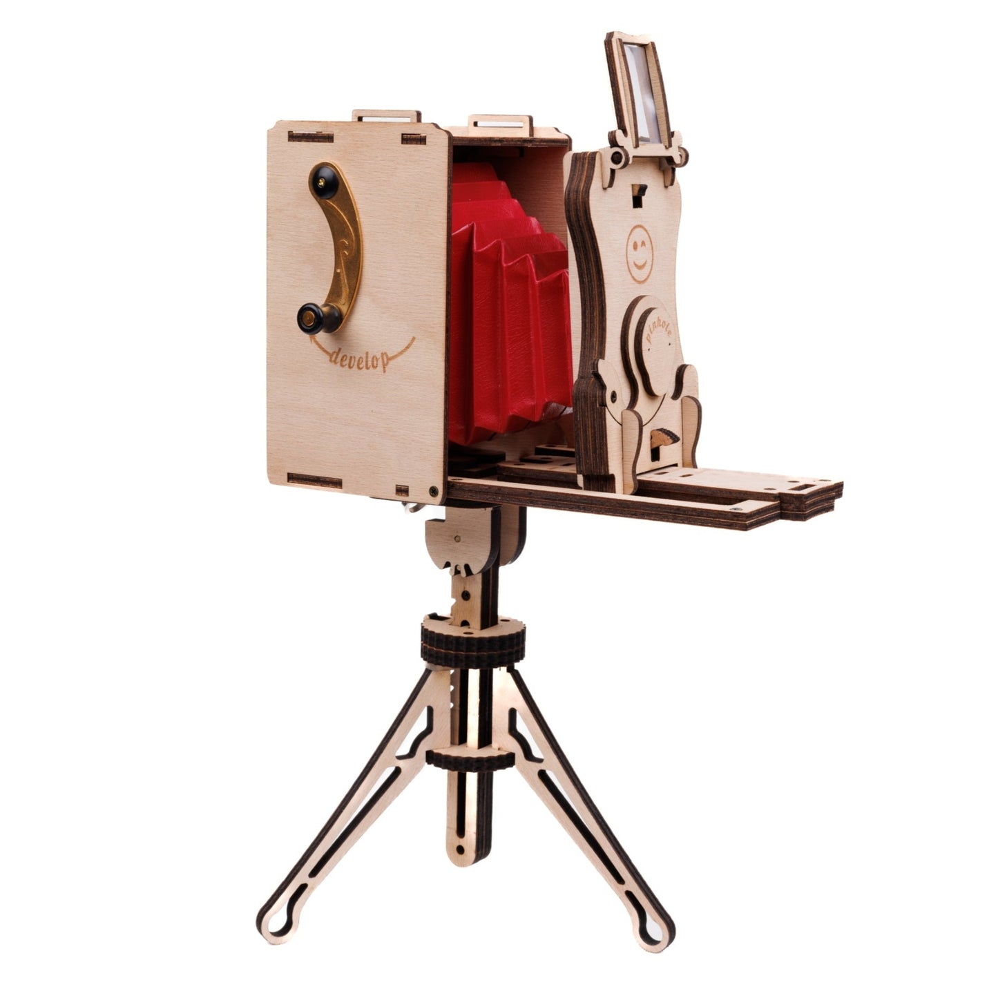 Unfolded Pinhole Mini A Decorative DIY Natural Wood plywood tripod kit for self-assembly. Works with any Jollylook instant film camera.