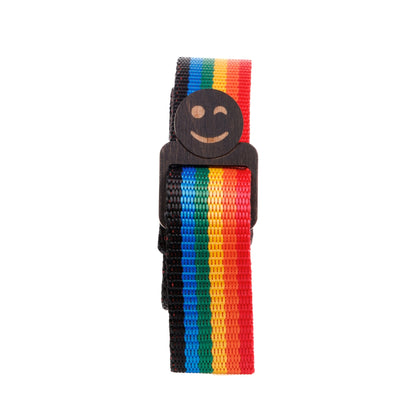 Packed Rainbow fabric neckstrap designed for Jollylook cameras, featuring a sturdy lock for securely carrying the camera.