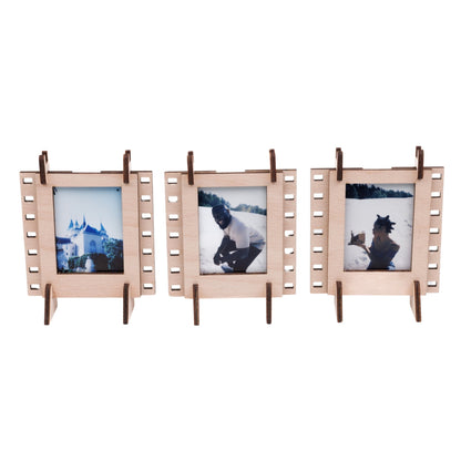  A set of three natural wood interconnectable Instax SQUARE film photo frames for instant Mini photos. 