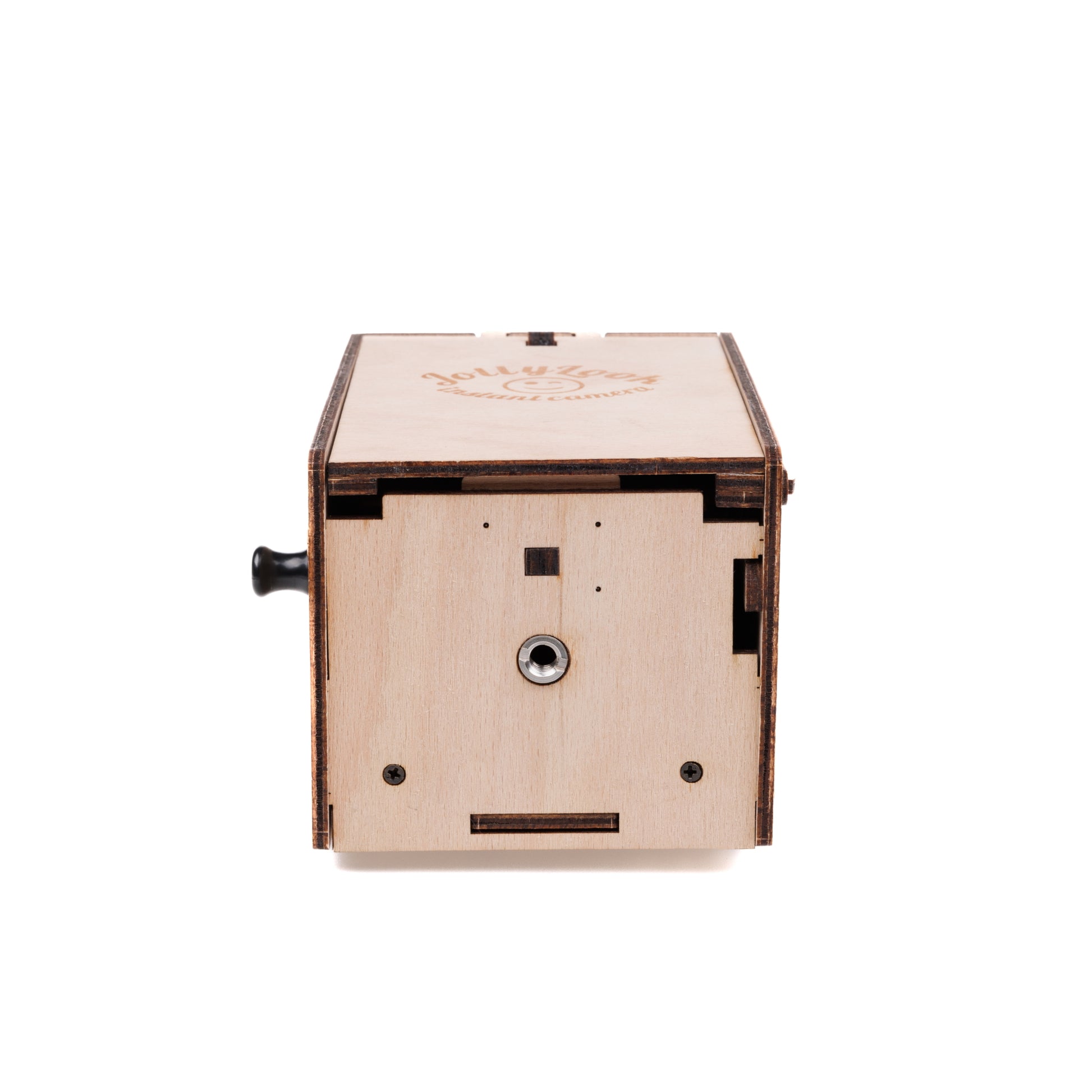 Folded Pre-assembled Pinhole Instant Mini Film Camera in Natural wood against white background